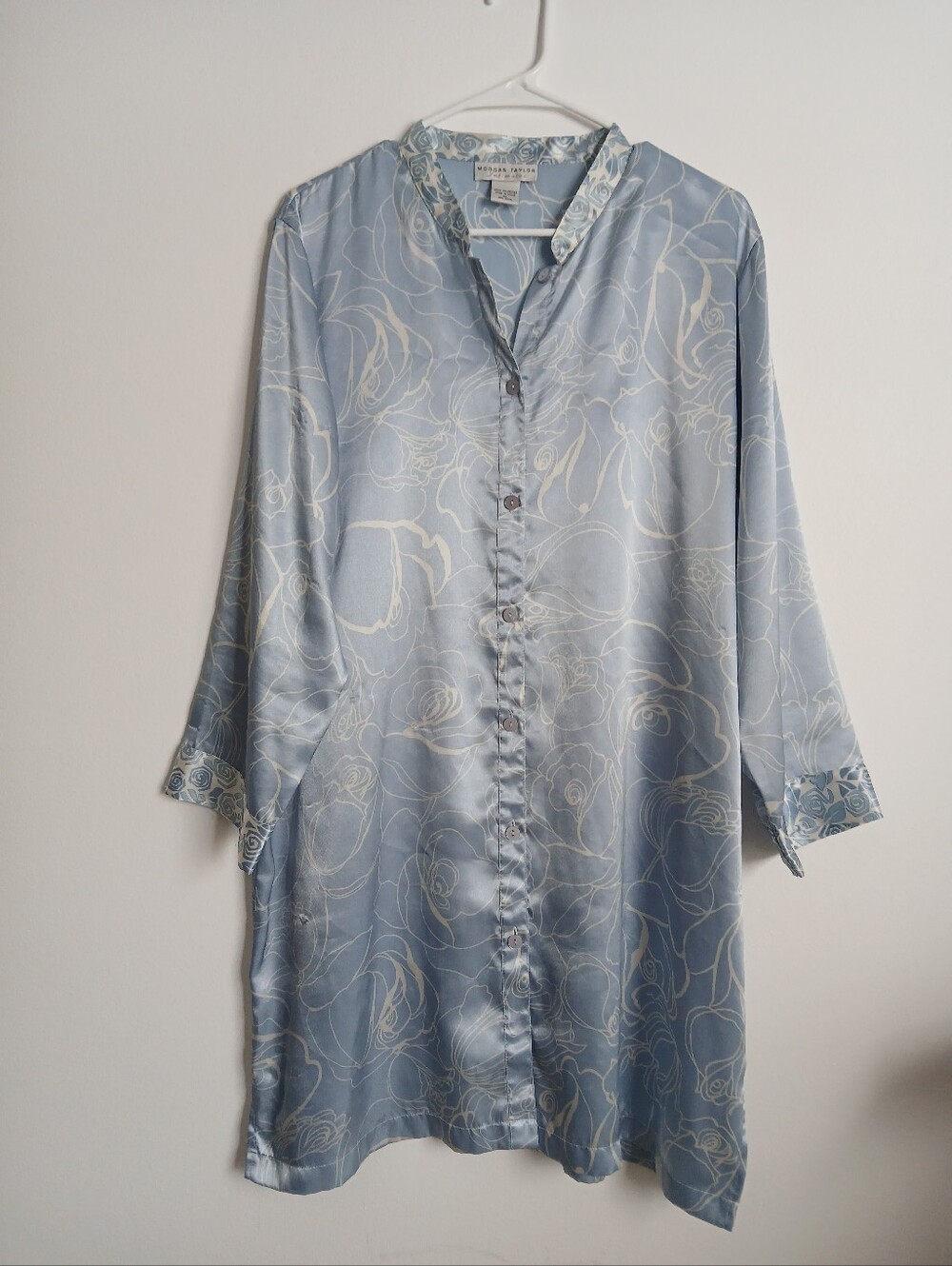 Morgan Taylor Intimates Button Front Gown Satin Floral Size XL
